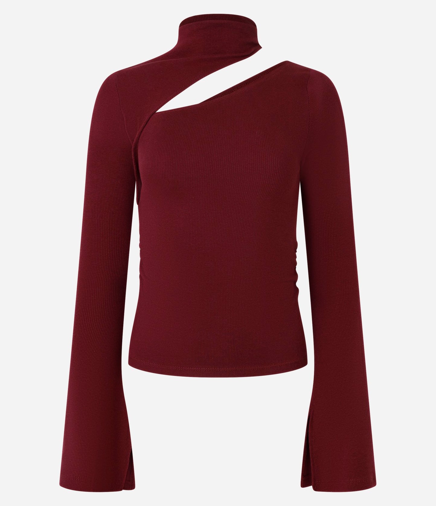 Blouse in Agroecological Cotton with Cut-Out Detail and Flare Sleeves in Wine Color