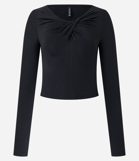 Blusa Helanca Preta com Gola Torcida