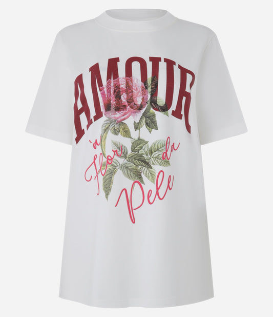 Long Cotton T-Shirt with White "Amour" Print