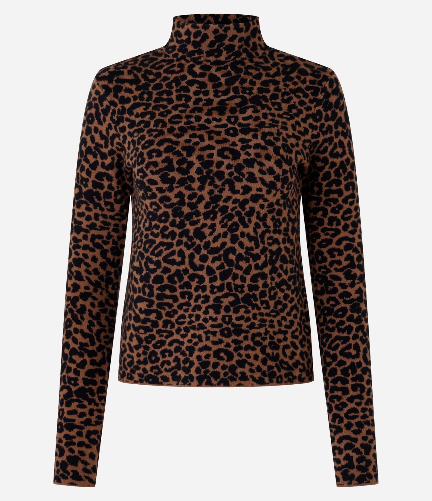 Blusa de jacquard con cuello alto y estampado de leopardo marrón