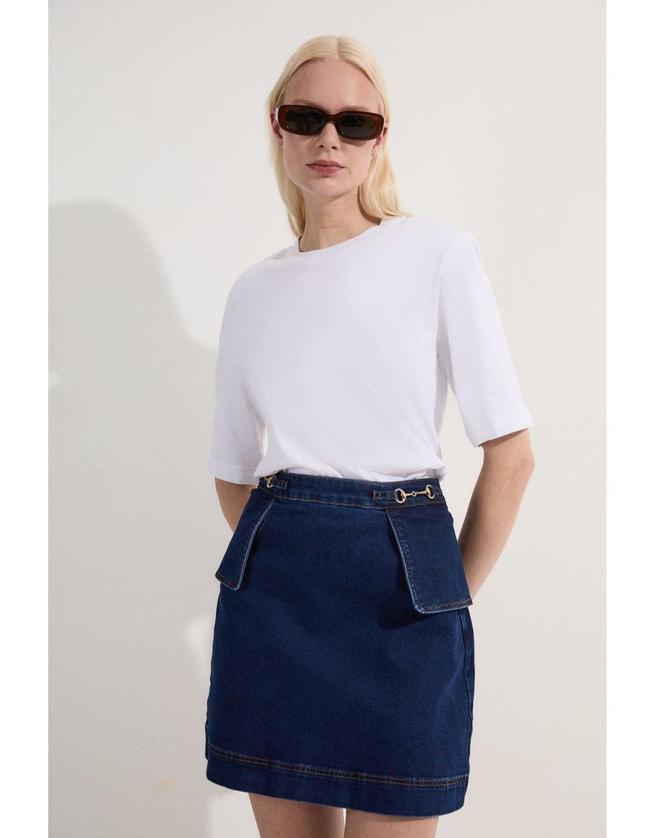 Minigonna in denim elasticizzato con bordo in snaffle