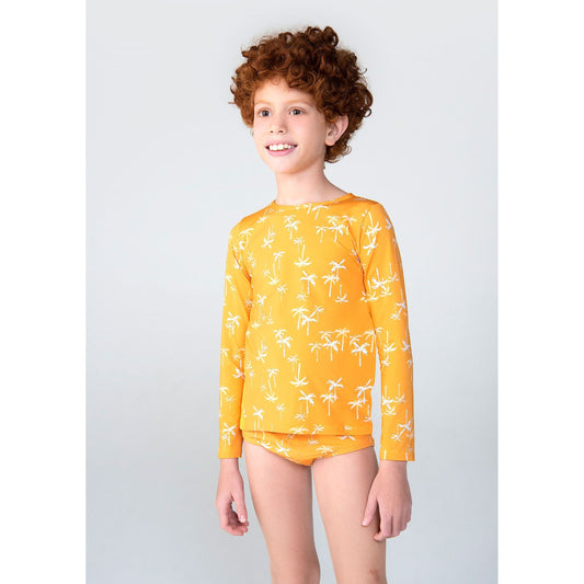 Kids' Long Sleeve Swim T-Shirt with Palm Tree Print and Sun Protection