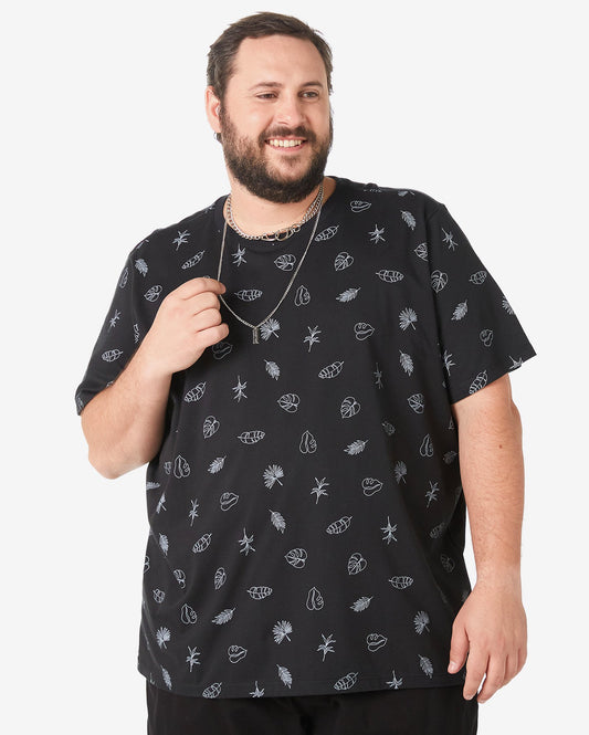 Men's Plus Size Black Leaf Print T-Shirt by Allman for Riachuelo