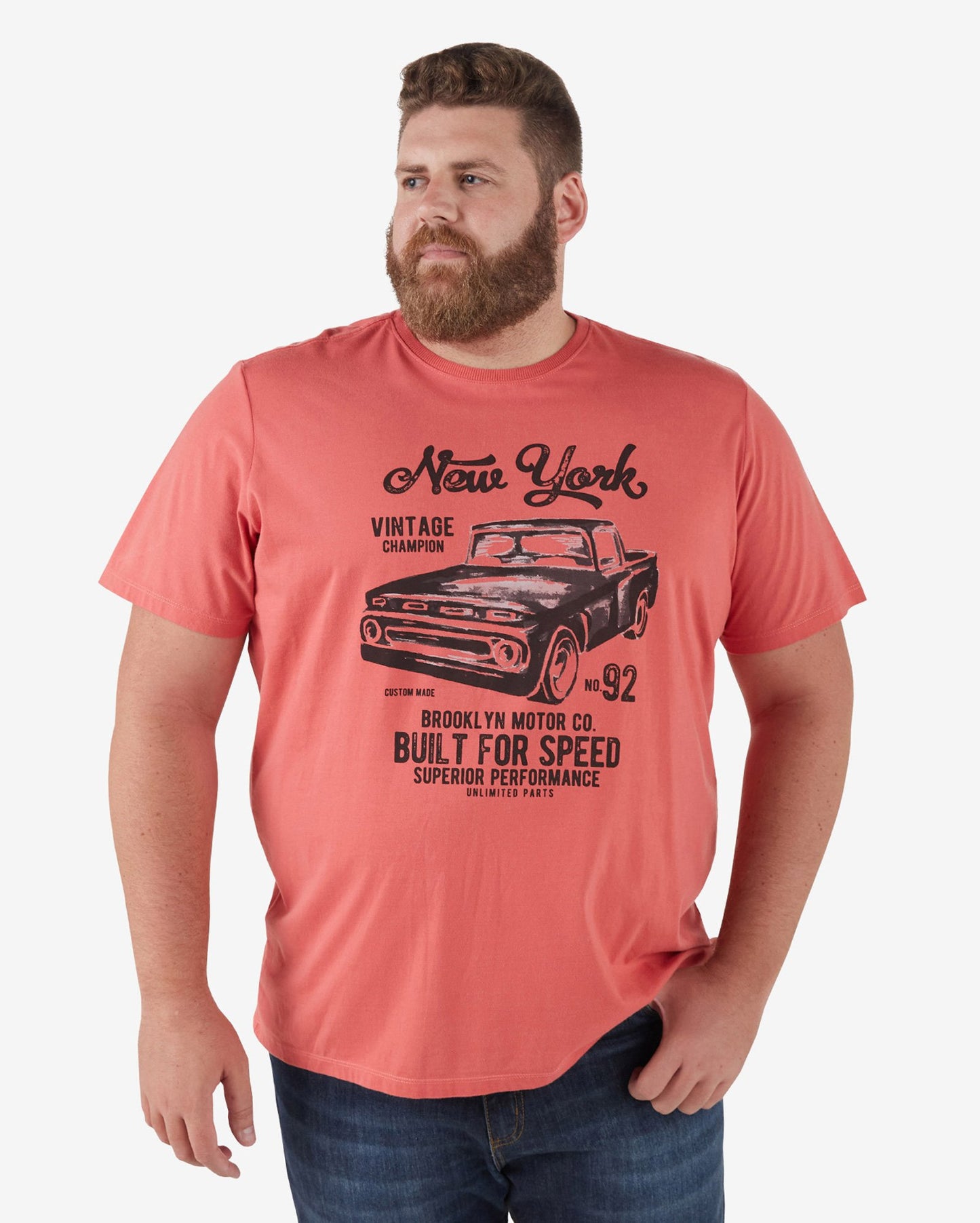 Camiseta masculina plus size de manga curta com gráfico Allman Car em vermelho vintage
