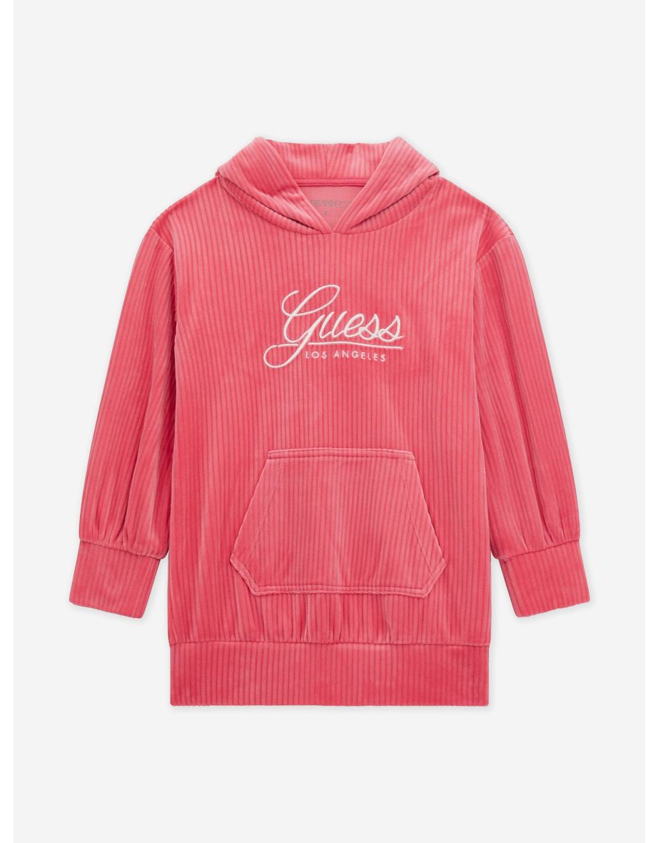 Guess Girls Vestito con cappuccio in velluto a coste rosa