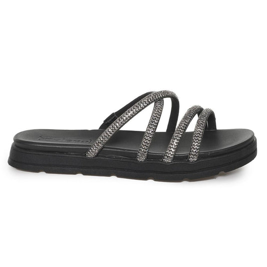 Sandali con zeppa neri da donna con cinturini lucidi di Moleca
