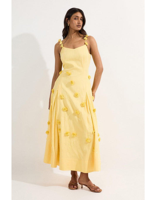Vestido Petite Cotton Applique Strappy Woven Midaxi