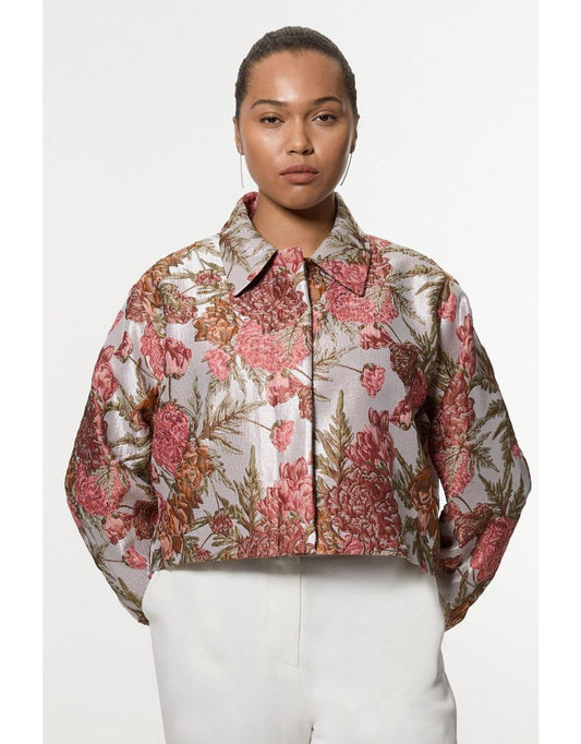 Giacca sartoriale in jacquard floreale taglie forti