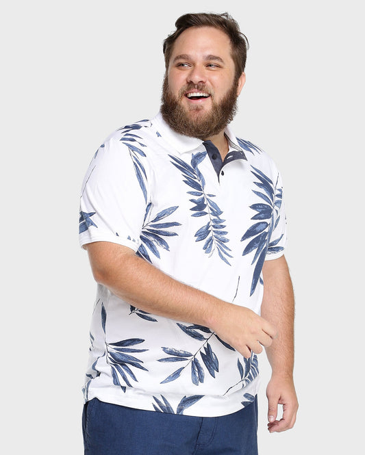 Polo Plus Size con stampa a foglie - Bianco