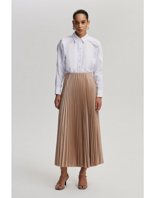 Maxi gonna a ruota in raso beige Touché