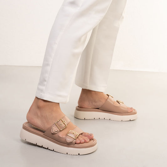 Women's Wedge Sandals with Buckles Via Marte Beige