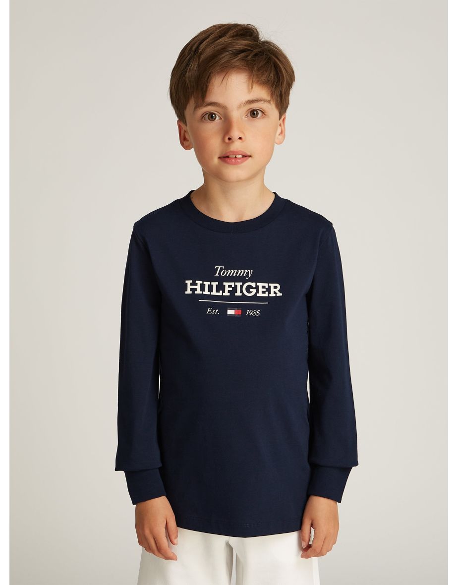 Camiseta de manga longa Monotype 1985 para meninos, em azul-marinho