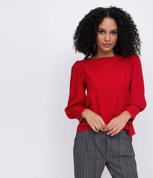 Blouse with Red Covered Button Detail