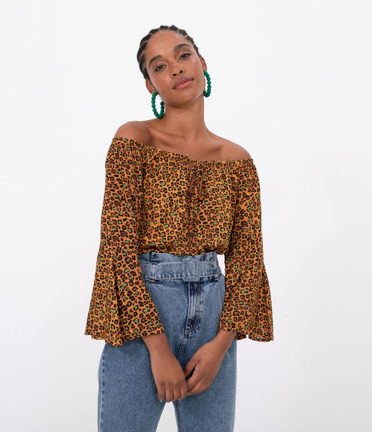 Blusa Marrom com Estampa Animal