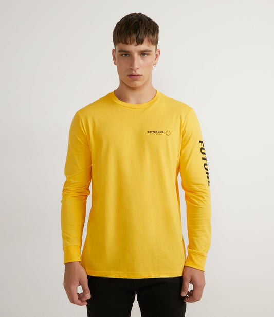 Yellow Long-Sleeve Cotton T-Shirt with "Better Days" Lettering