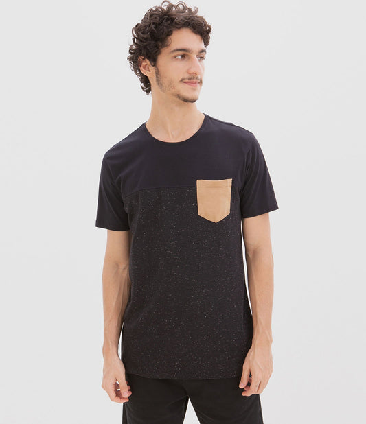 Black Suede Pocket and Panel T-Shirt