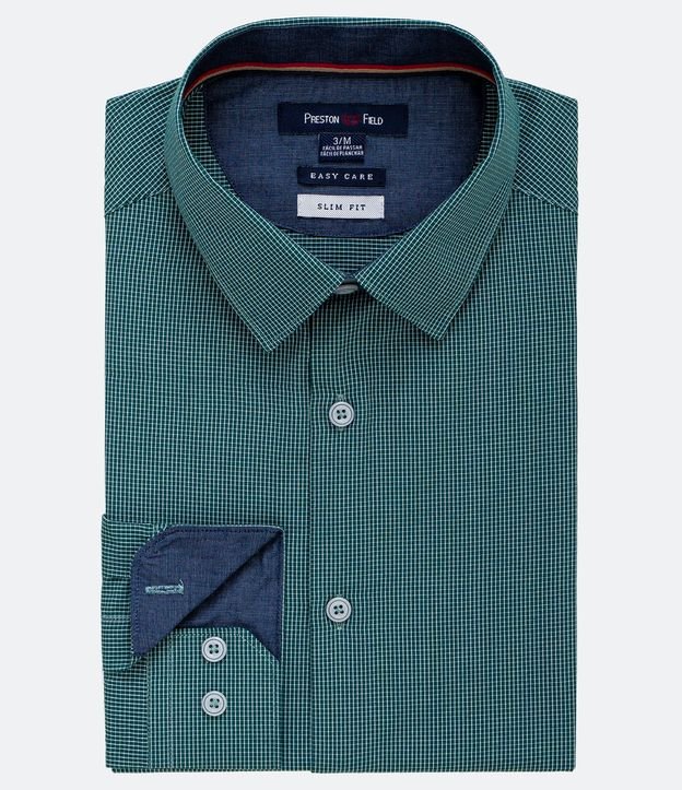 Camisa xadrez verde com grade de manga longa e ajuste fino