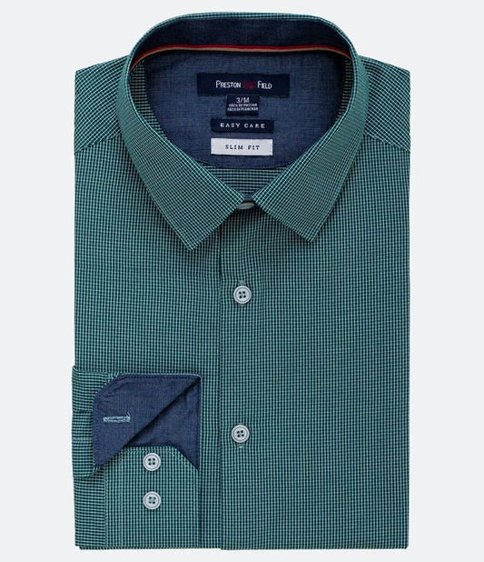 Camisa xadrez verde com grade de manga longa e ajuste fino