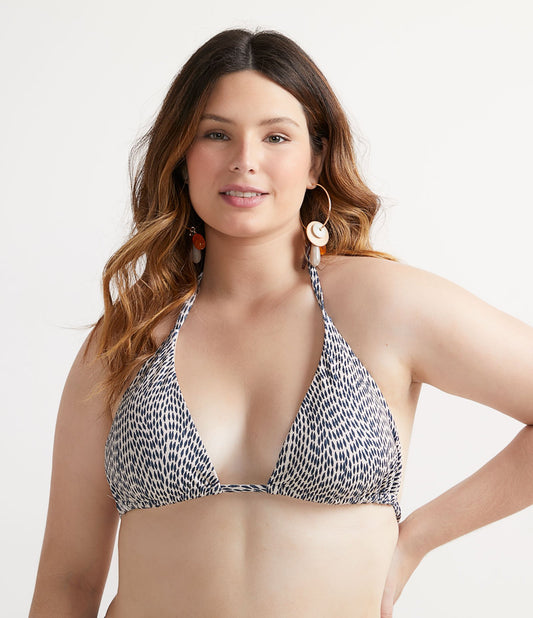 Top de biquíni triangular com estampa irregular de bolinhas em poliamida - Curve & Plus Size Bege