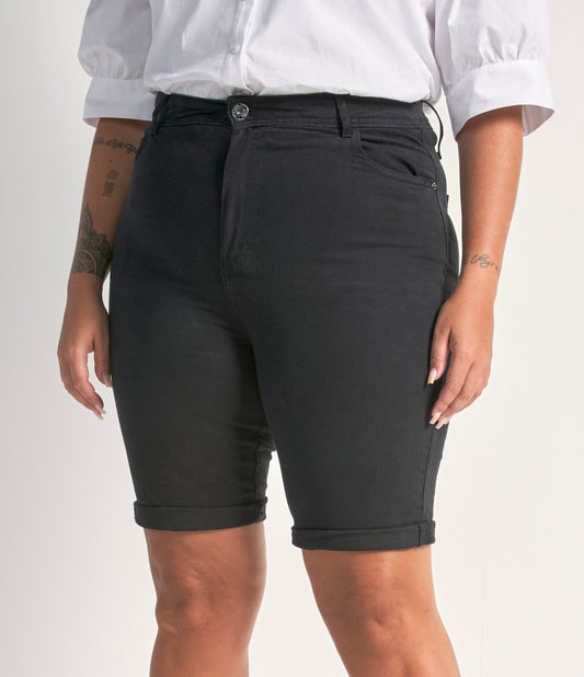 Pantaloncini Biker in twill nero con orlo arrotolato - Curve e taglie forti