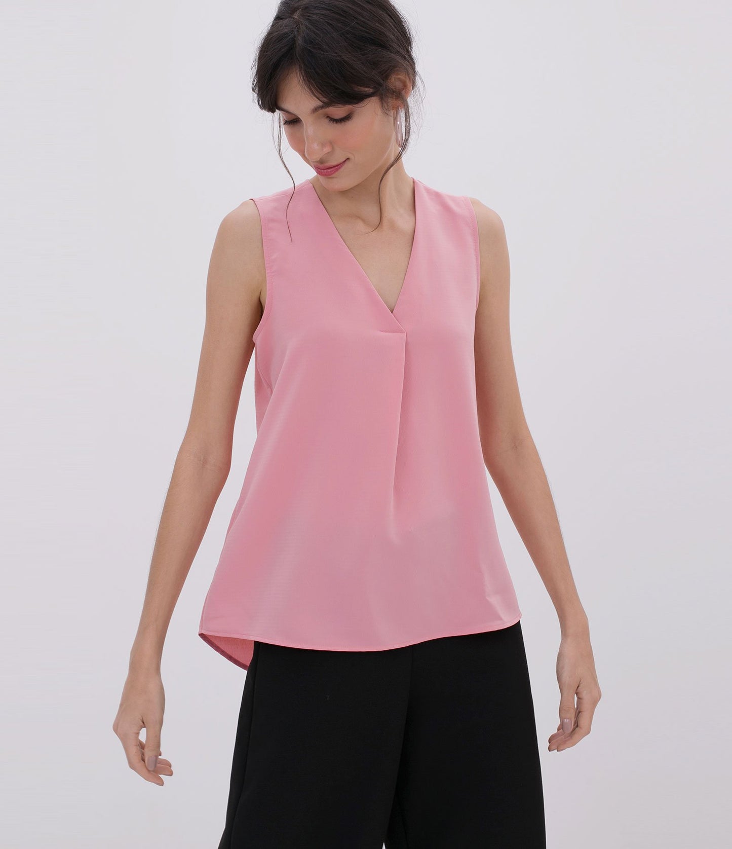 Camiseta de Tirantes de Crepé Floral en Albaricoque Brandiado