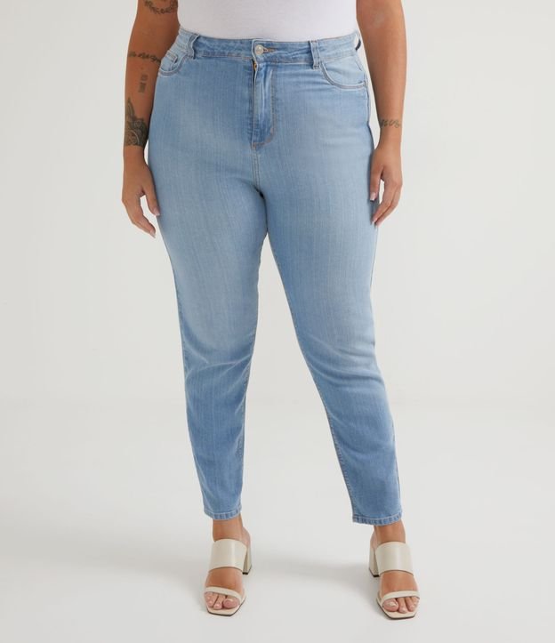 Vaqueros pitillo push up en denim lavado claro para tallas grandes y curvas - Azul