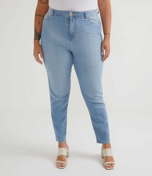 Vaqueros pitillo push up en denim lavado claro para tallas grandes y curvas - Azul