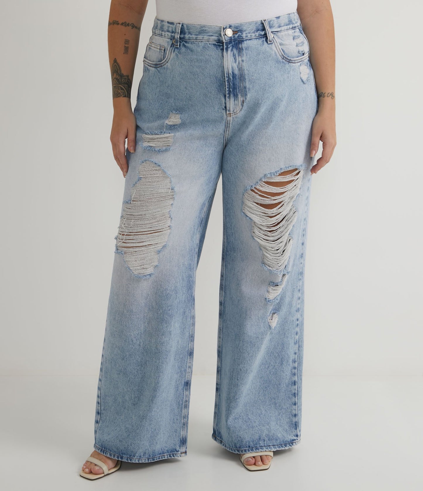 Jeans strappati a gamba larga, Curve e taglie forti, blu