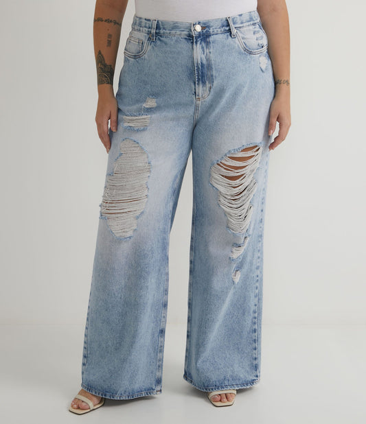 Jeans strappati a gamba larga, Curve e taglie forti, blu