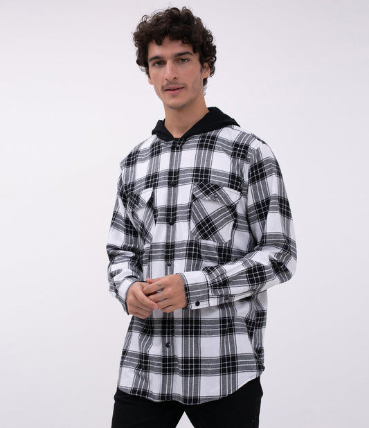 Plaid Shirt with Hood and White Lettering
