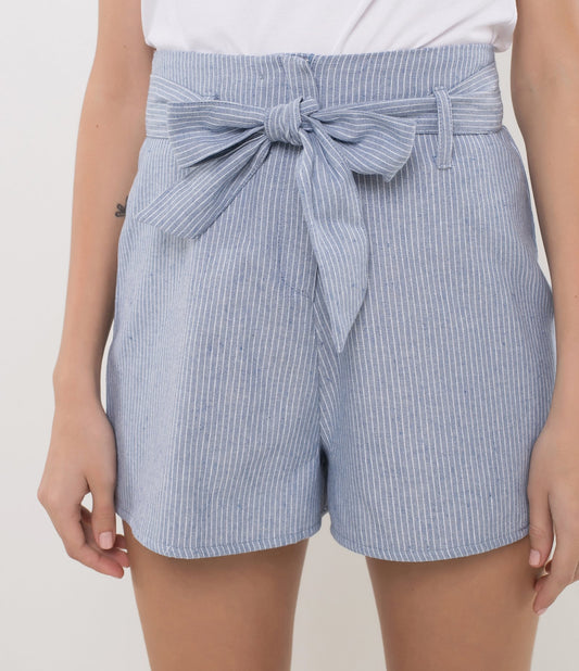 Shorts de cintura alta com listras azuis