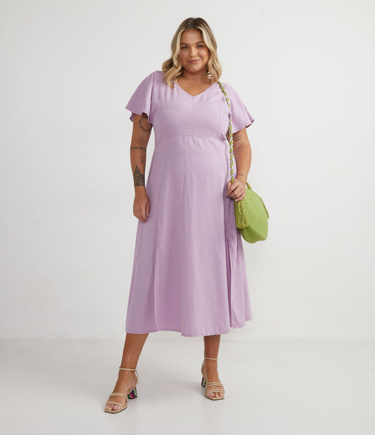 Vestido Midi em sarja com mangas largas e fendas frontais, Curve & Plus Size, roxo