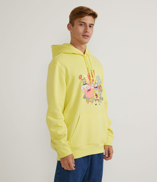 Yellow Hoodie Sweatshirt with Kangaroo Pocket and SpongeBob Print
