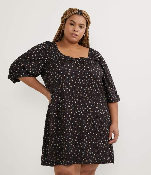 Vestido curto de jérsei estampado, Curve & Plus Size, preto