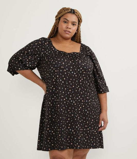 Vestido curto de jérsei estampado, Curve & Plus Size, preto