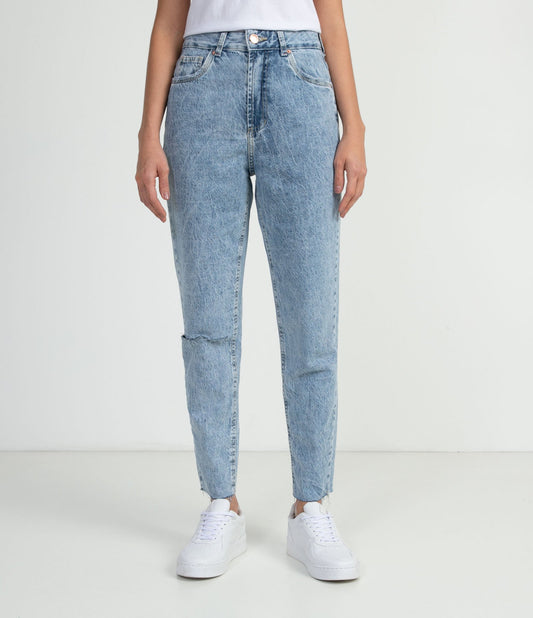 Jeans Blue Raw Hem Mom