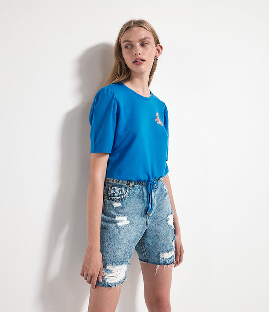 Blue Sweatshirt with Adjustable Hem