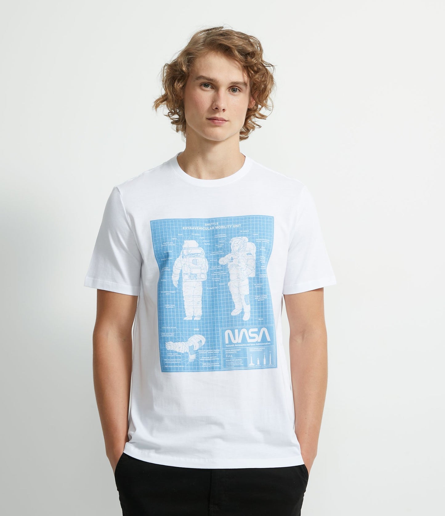 Maglietta a maniche corte in cotone con stampa astronauta NASA - Bianco