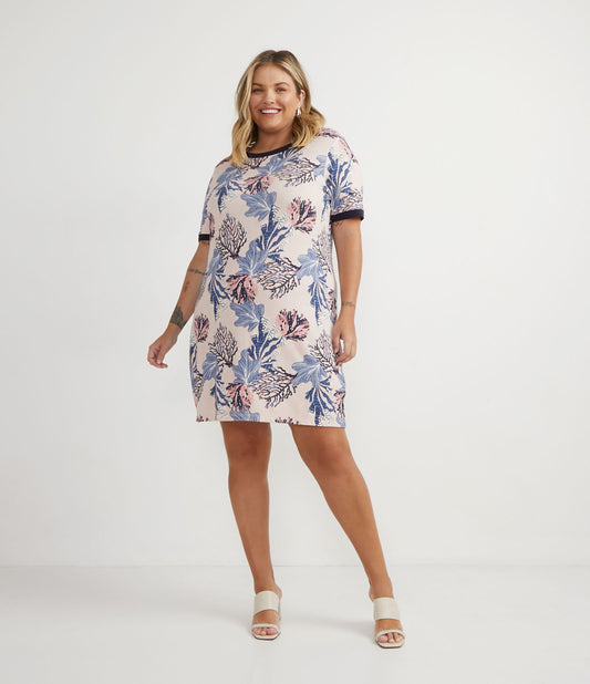 Vestito corto in viscosa con stampa corallo, Curve e taglie forti, blu