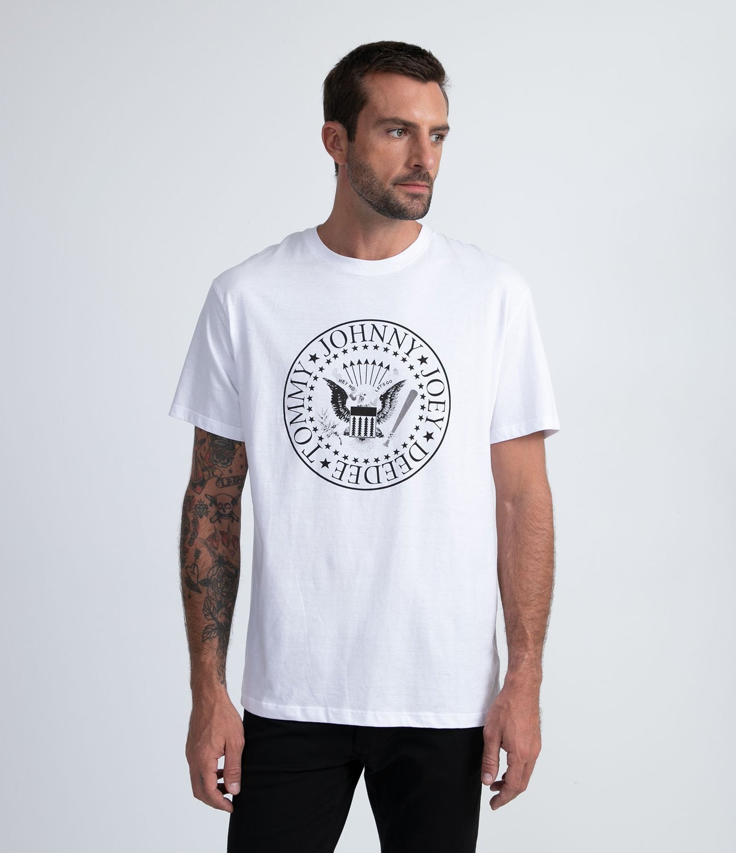 Camiseta Branca de Manga Curta com Estampa dos Ramones