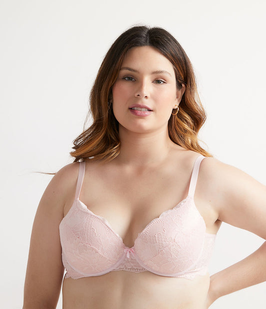 Sutiã acolchoado de renda floral em tamanhos curvos e grandes - rosa
