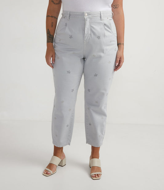 Jeans larghi con ricamo a stella, Curve e taglie forti, blu