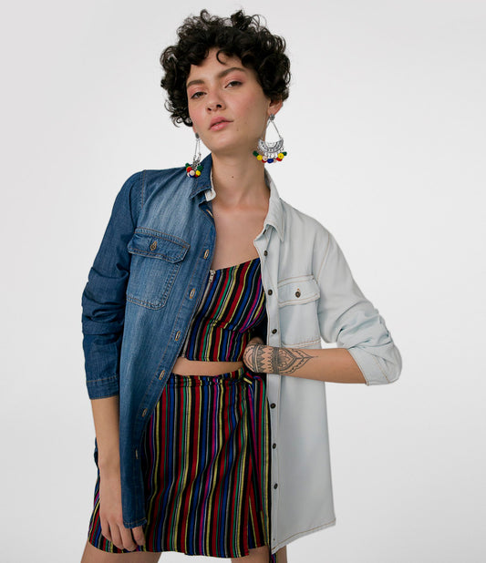 Camicetta a righe multicolore con zip frontale