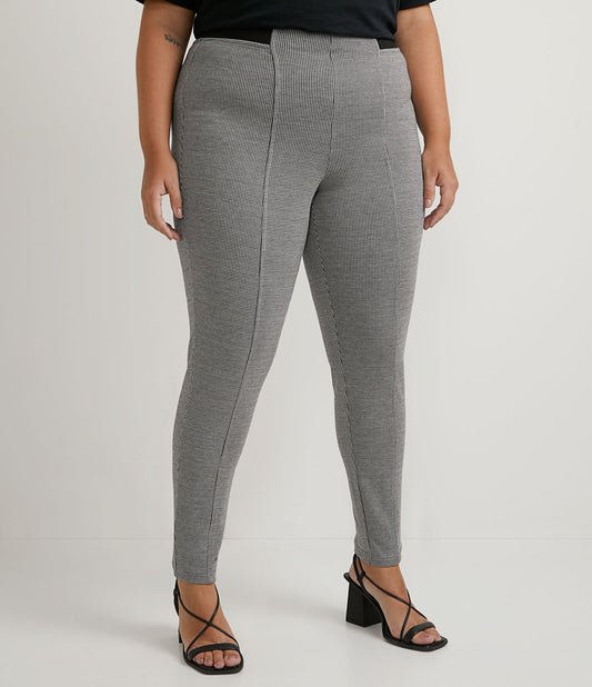 Leggings con stampa a quadri e vita elastica a contrasto, Curve e taglie forti, nero