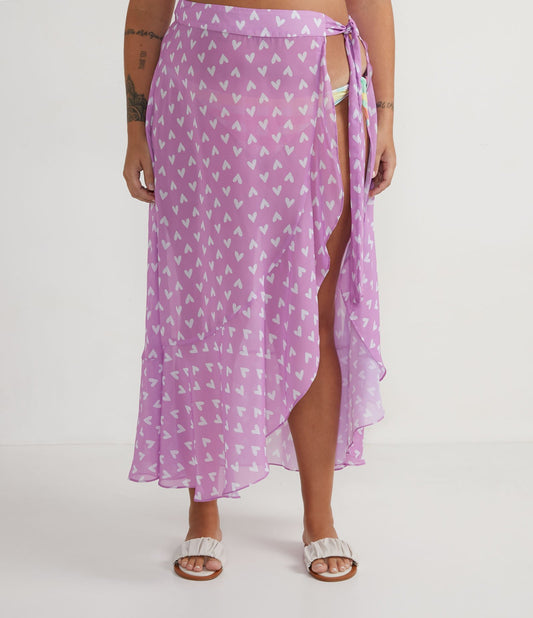 Gonna copricostume da spiaggia con stampa a cuore, taglie forti e taglie forti, viola