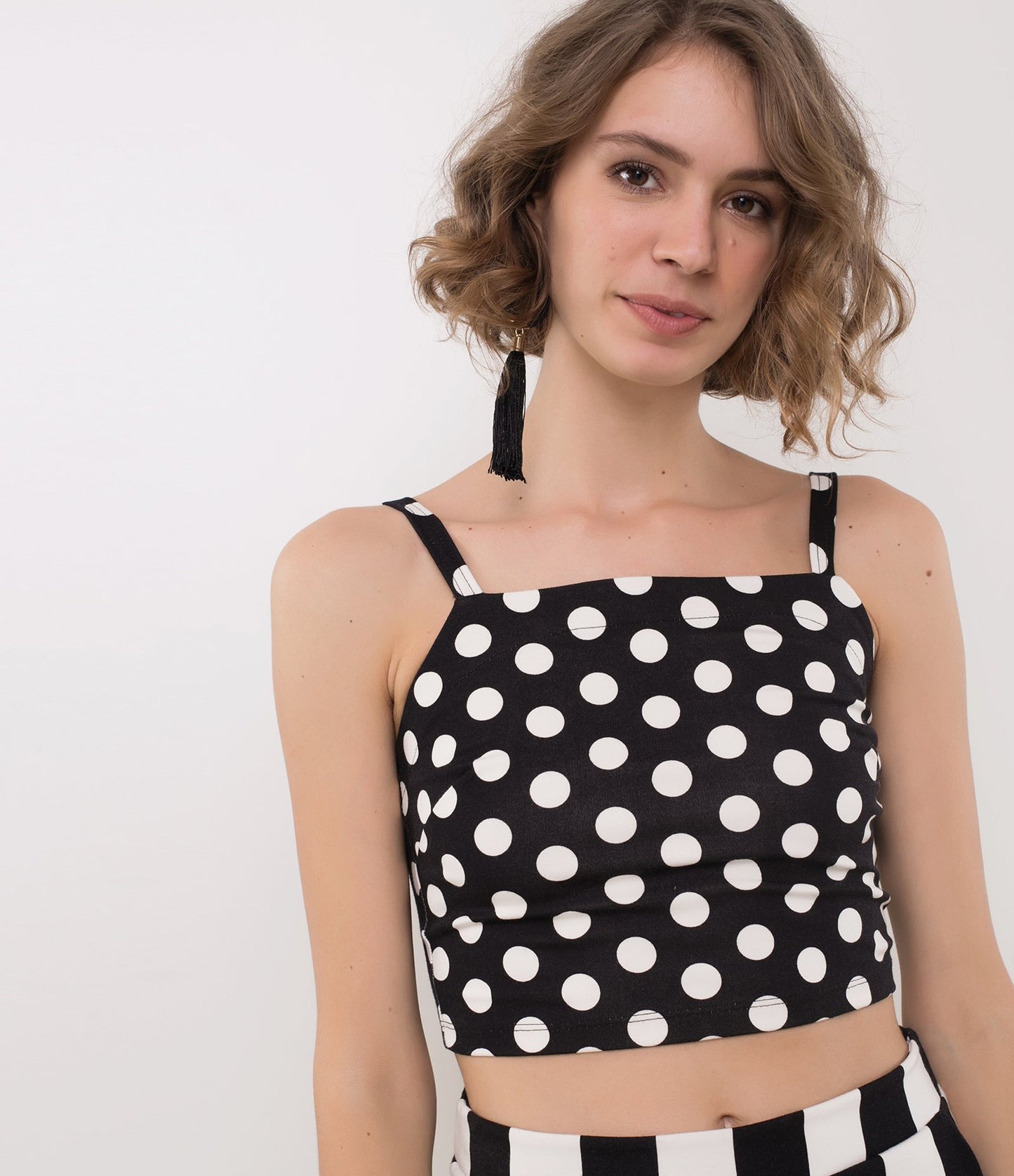 Black Polka Dot Cropped Blouse