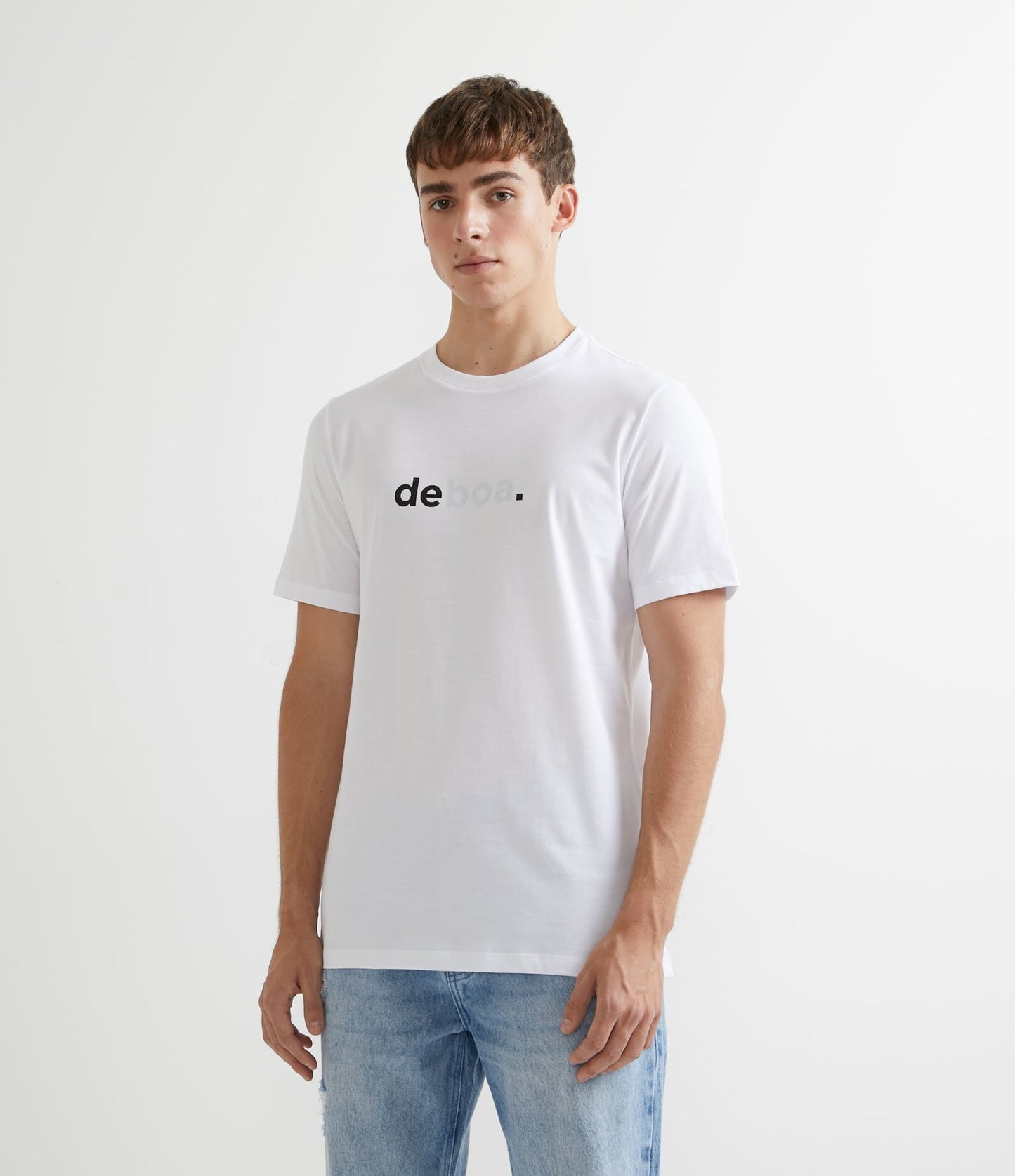 White Short-Sleeve Cotton T-Shirt with "Good" Lettering