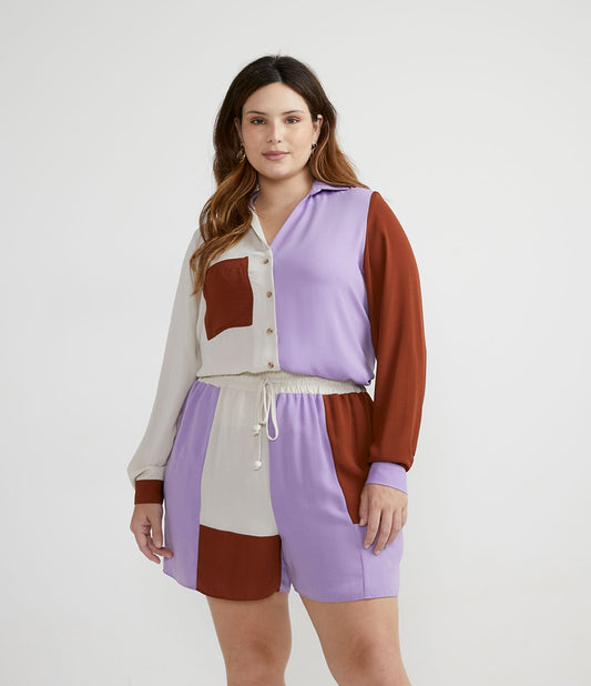 Camisa de crepe com design em bloco de cores, Curve e Plus Size, Multicolor
