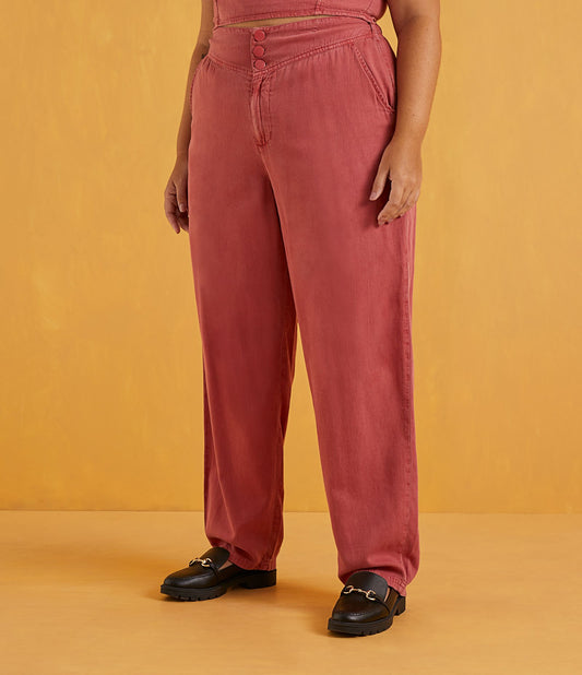 Pantaloni a gamba larga in twill con vita asimmetrica, Curve e taglie forti, rosa