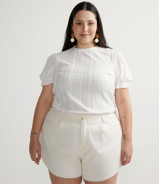 Blusa Laise branca com mangas curtas bufantes - Curve e Plus Size